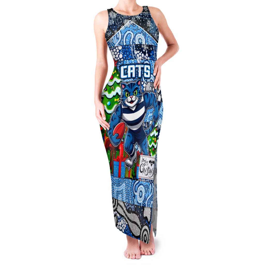 Custom Cats Rugby Merry Christmas Family Matching Tank Maxi Dress and Hawaiian Shirt Indigenous Australian Art