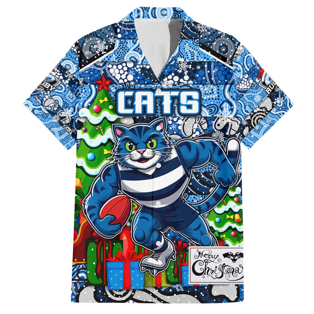 Custom Cats Rugby Merry Christmas Hawaiian Shirt Indigenous Australian Art