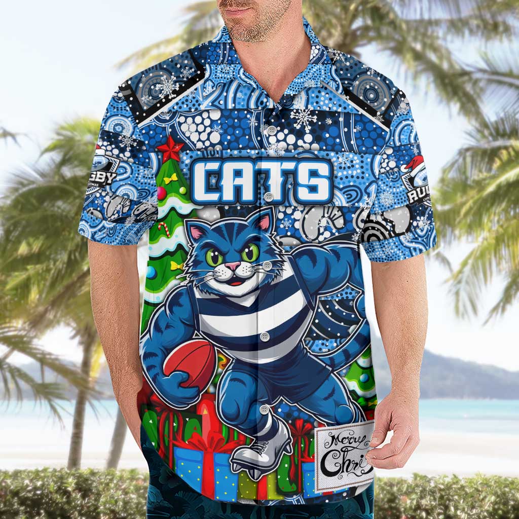Custom Cats Rugby Merry Christmas Hawaiian Shirt Indigenous Australian Art