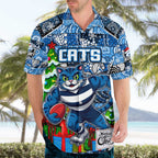Custom Cats Rugby Merry Christmas Hawaiian Shirt Indigenous Australian Art