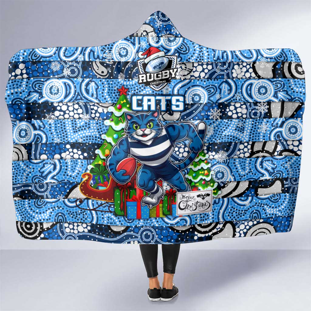 Cats Football Merry Christmas Hooded Blanket Indigenous Australian Art