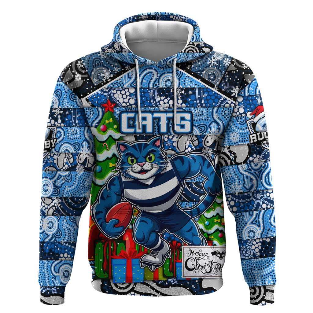 Custom Cats Rugby Merry Christmas Hoodie Indigenous Australian Art