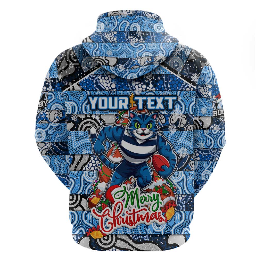 Custom Cats Rugby Merry Christmas Hoodie Indigenous Australian Art