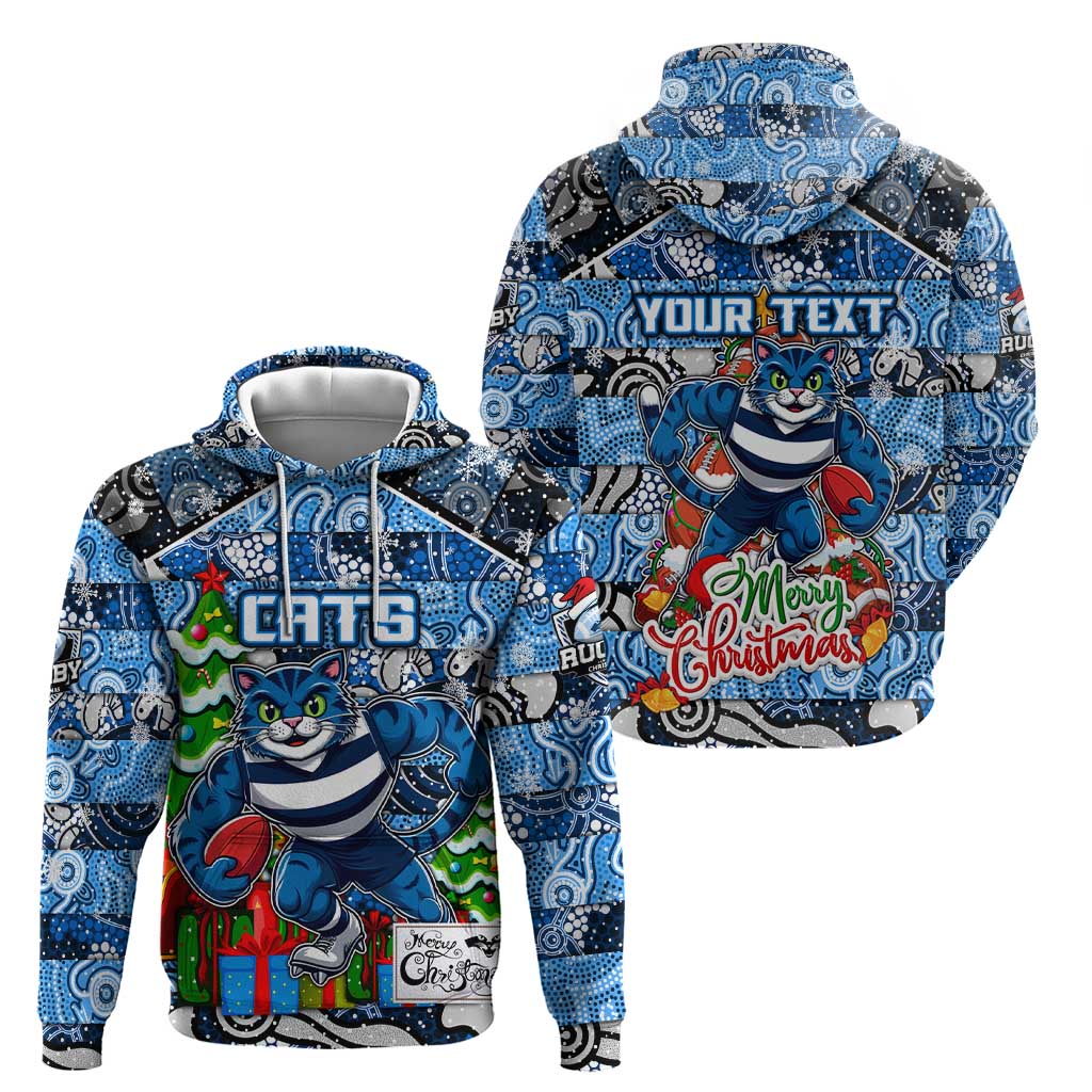 Custom Cats Rugby Merry Christmas Hoodie Indigenous Australian Art