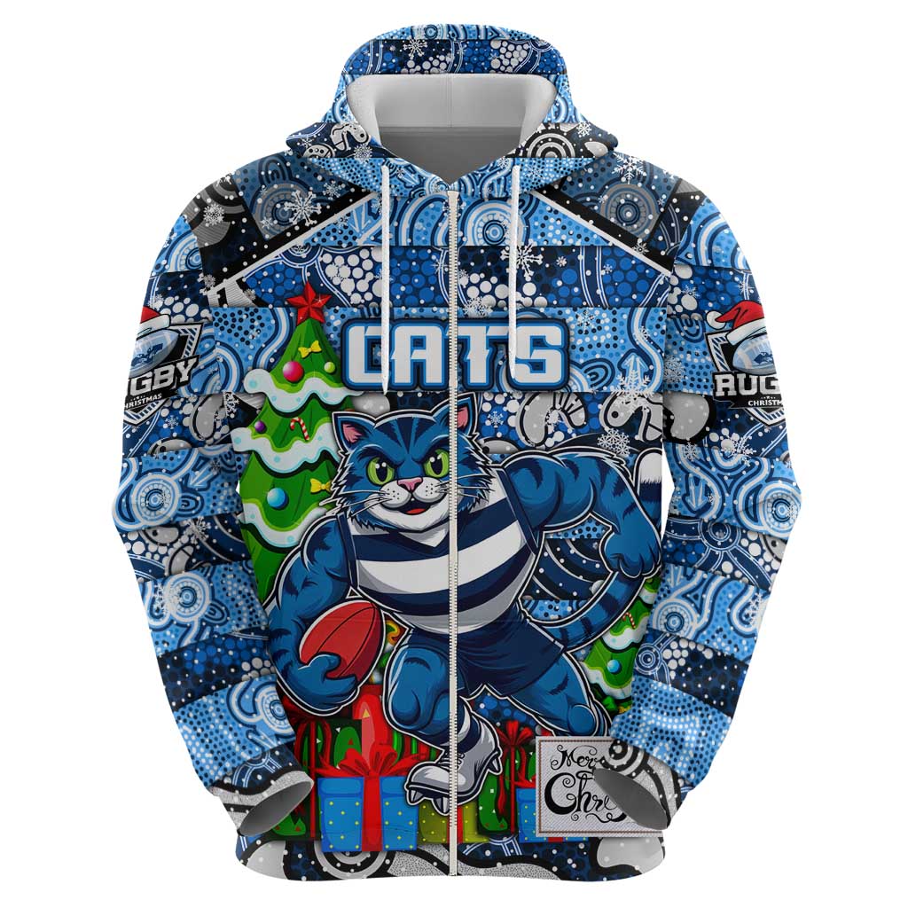 Custom Cats Rugby Merry Christmas Hoodie Indigenous Australian Art
