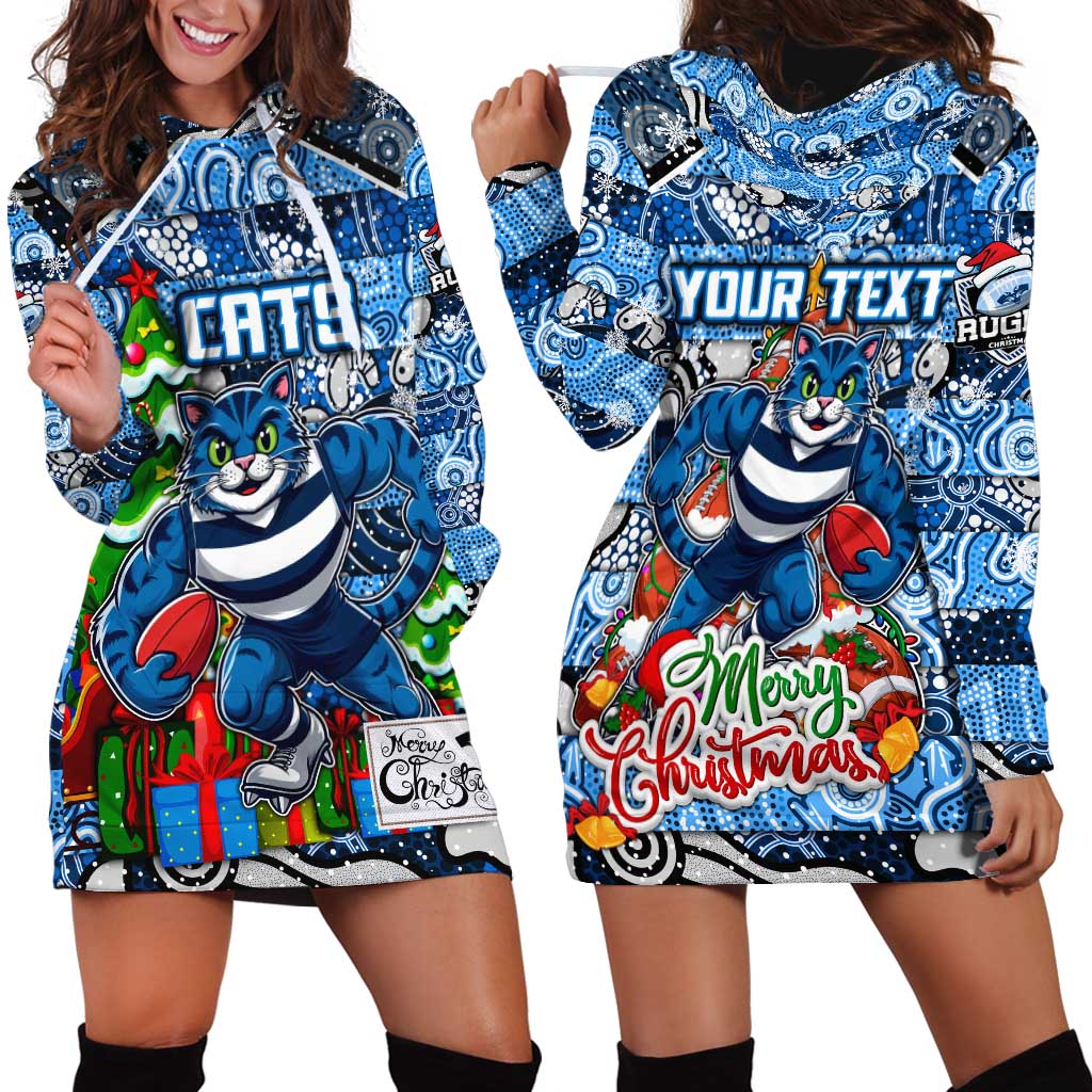 Custom Cats Rugby Merry Christmas Hoodie Dress Indigenous Australian Art