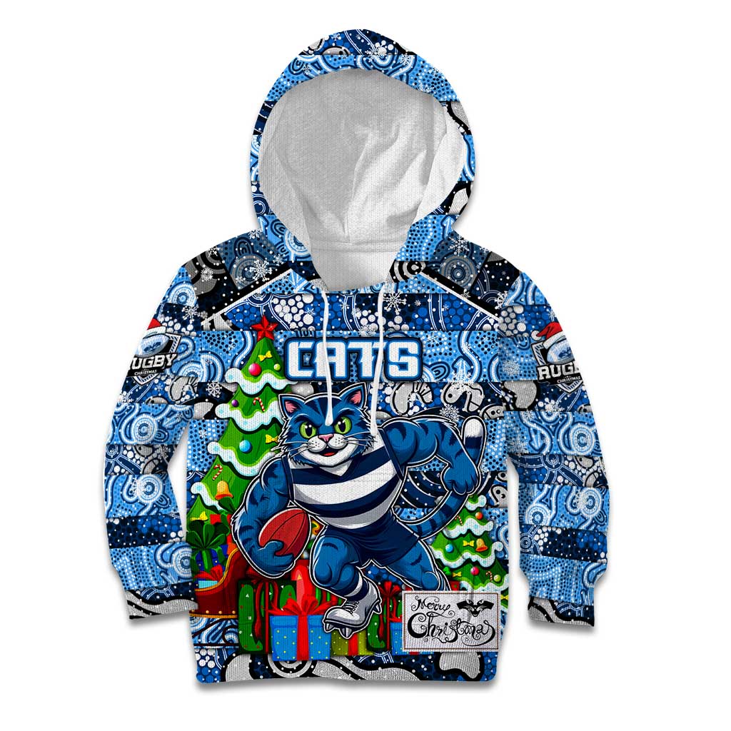 Custom Cats Rugby Merry Christmas Kid Hoodie Indigenous Australian Art