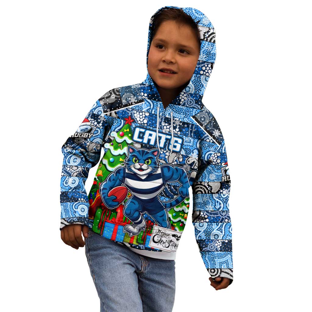 Custom Cats Rugby Merry Christmas Kid Hoodie Indigenous Australian Art