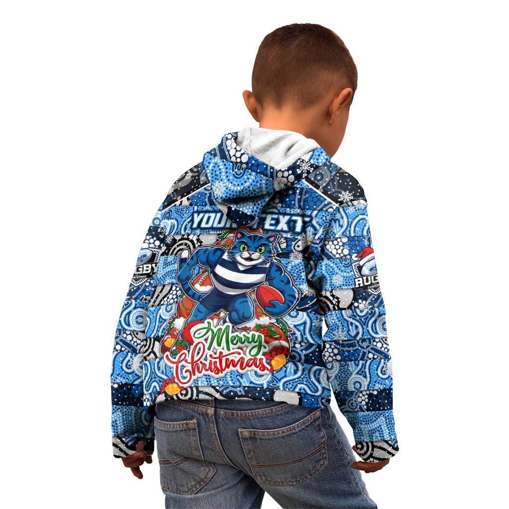 Custom Cats Rugby Merry Christmas Kid Hoodie Indigenous Australian Art
