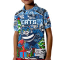 Custom Cats Rugby Merry Christmas Kid Polo Shirt Indigenous Australian Art