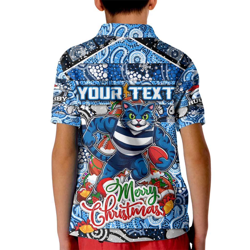 Custom Cats Rugby Merry Christmas Kid Polo Shirt Indigenous Australian Art