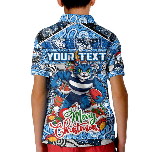 Custom Cats Rugby Merry Christmas Kid Polo Shirt Indigenous Australian Art