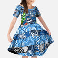 Custom Cats Rugby Merry Christmas Kid Short Sleeve Dress Indigenous Australian Art