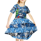 Custom Cats Rugby Merry Christmas Kid Short Sleeve Dress Indigenous Australian Art