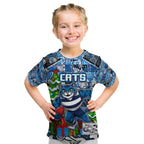 Custom Cats Rugby Merry Christmas Kid T Shirt Indigenous Australian Art