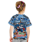 Custom Cats Rugby Merry Christmas Kid T Shirt Indigenous Australian Art