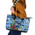 Cats Football Merry Christmas Leather Tote Bag Indigenous Australian Art