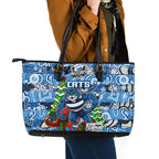 Cats Football Merry Christmas Leather Tote Bag Indigenous Australian Art