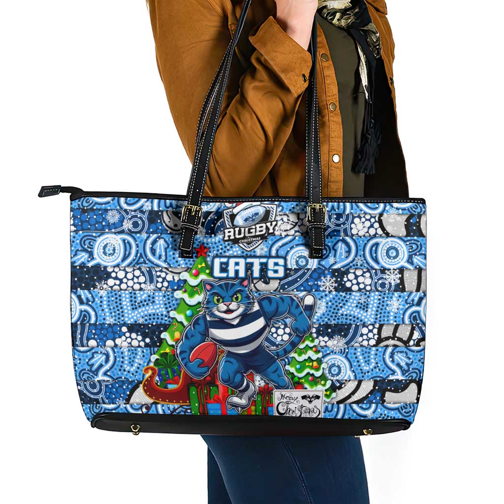 Cats Football Merry Christmas Leather Tote Bag Indigenous Australian Art