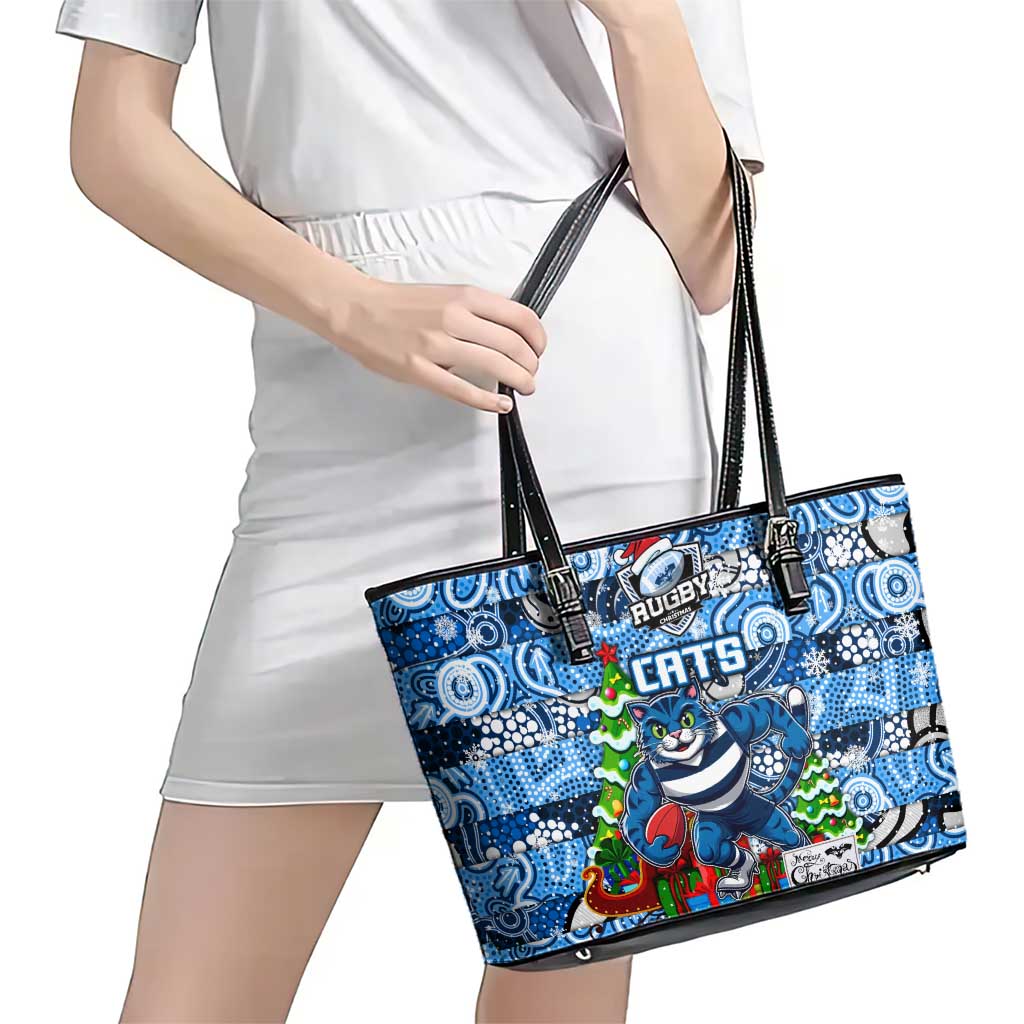 Cats Football Merry Christmas Leather Tote Bag Indigenous Australian Art