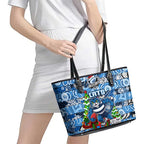 Cats Football Merry Christmas Leather Tote Bag Indigenous Australian Art