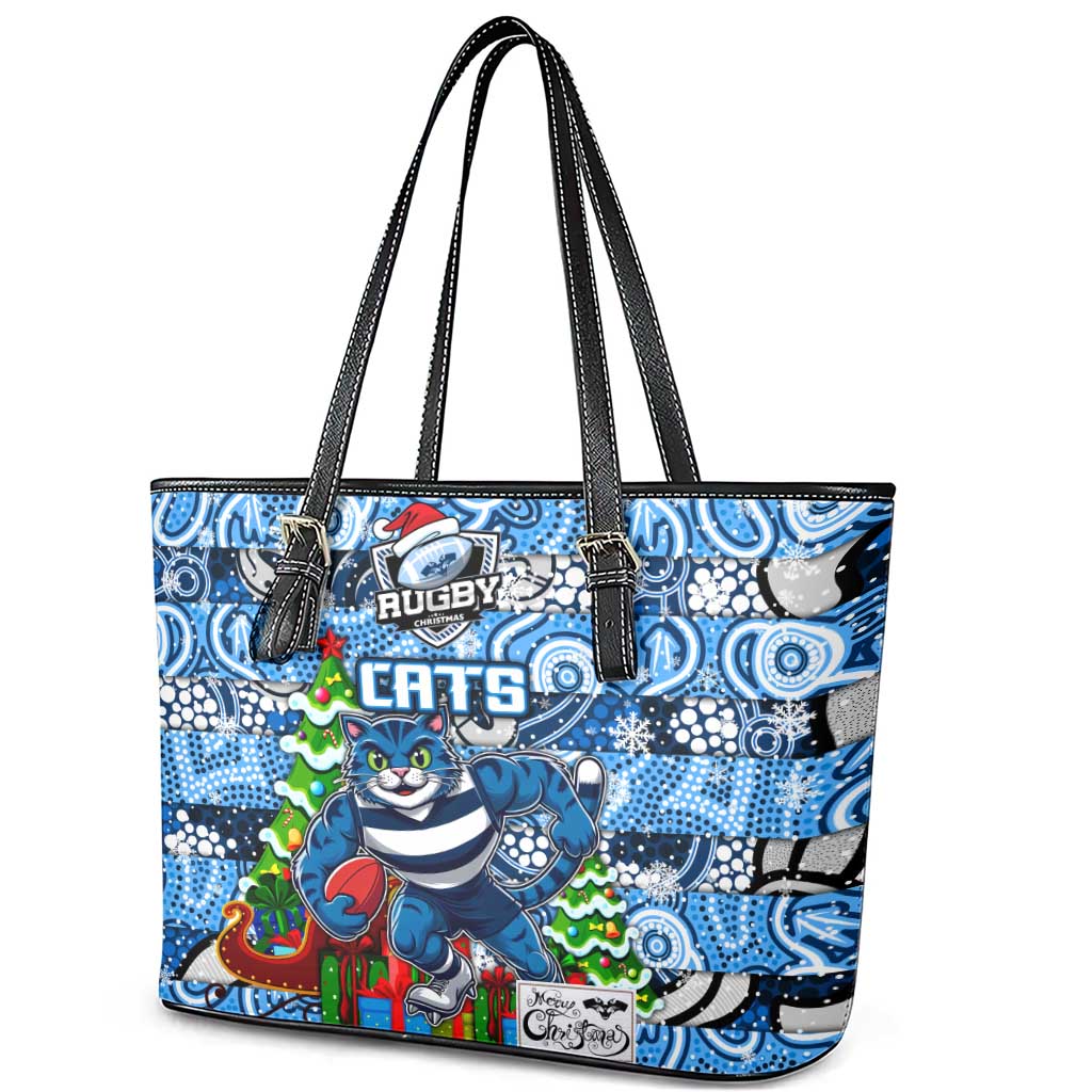Cats Football Merry Christmas Leather Tote Bag Indigenous Australian Art