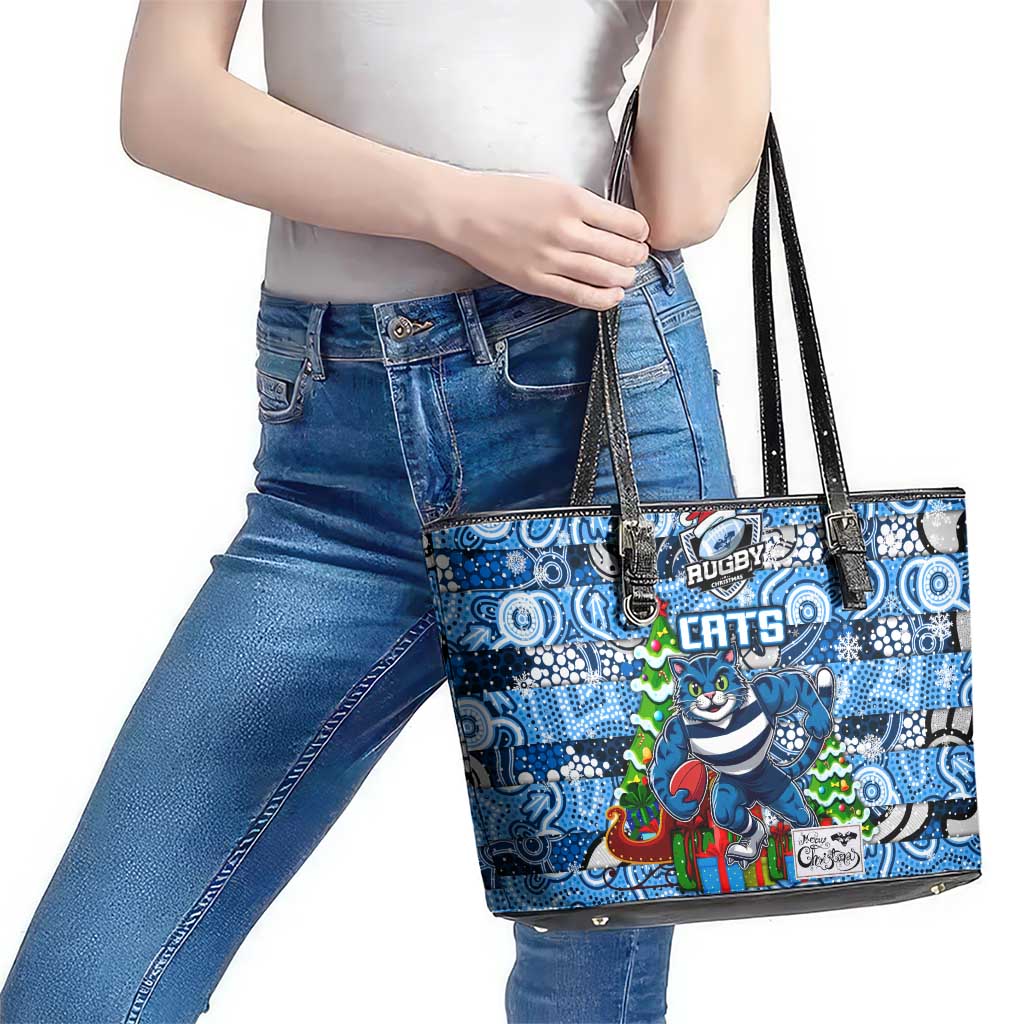 Cats Football Merry Christmas Leather Tote Bag Indigenous Australian Art