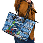 Cats Football Merry Christmas Leather Tote Bag Indigenous Australian Art