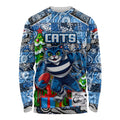 Custom Cats Rugby Merry Christmas Long Sleeve Shirt Indigenous Australian Art