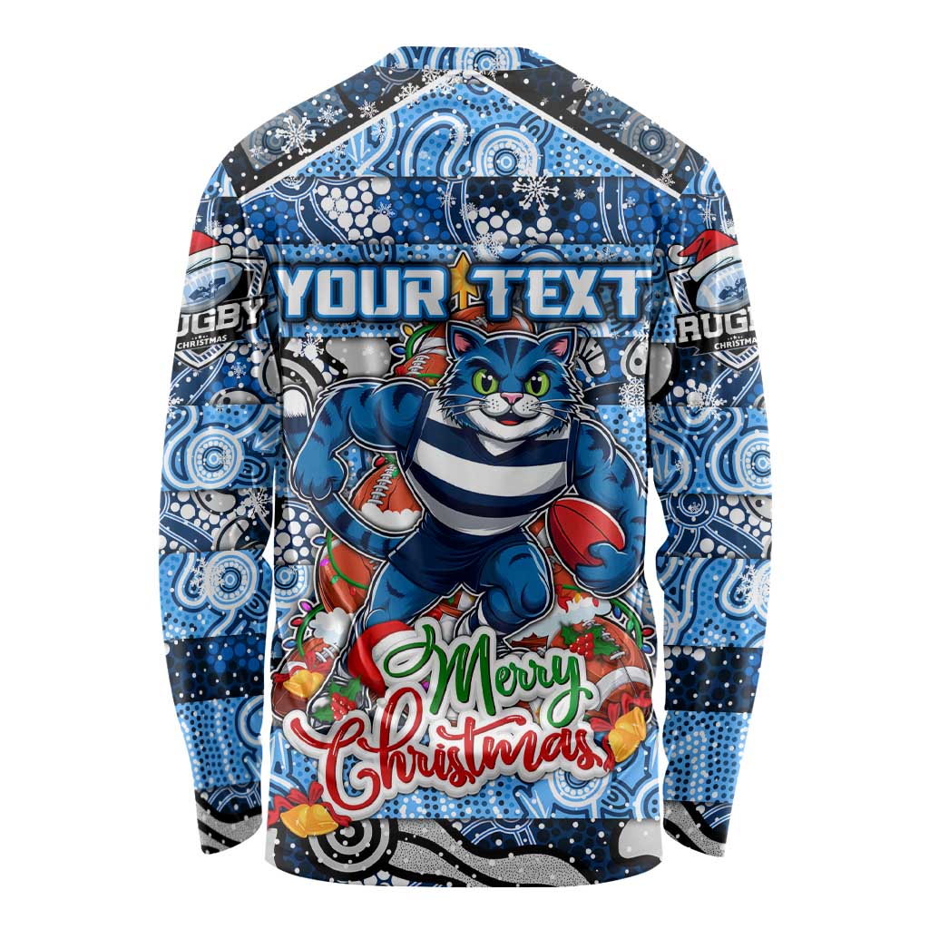 Custom Cats Rugby Merry Christmas Long Sleeve Shirt Indigenous Australian Art