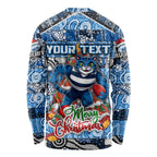 Custom Cats Rugby Merry Christmas Long Sleeve Shirt Indigenous Australian Art