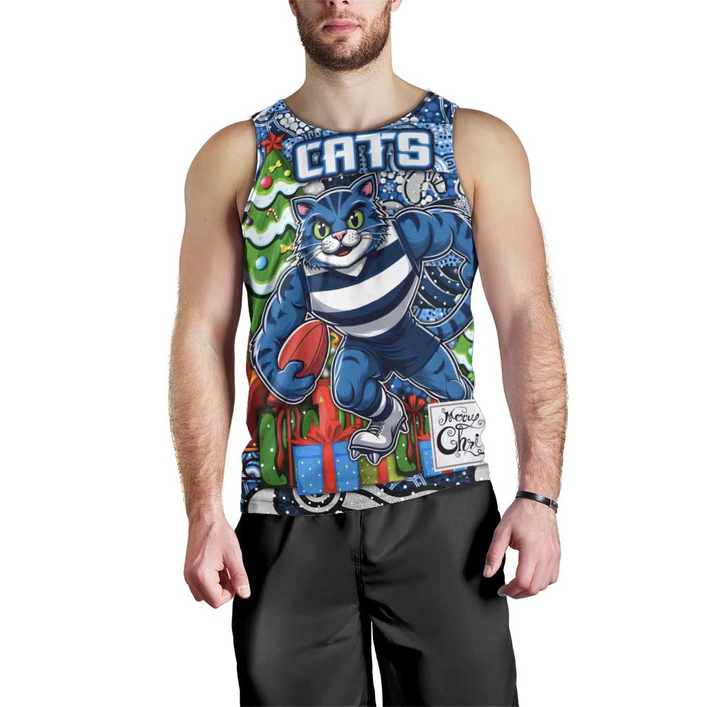 Custom Cats Rugby Merry Christmas Men Tank Top Indigenous Australian Art