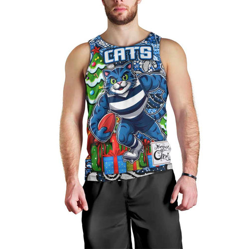 Custom Cats Rugby Merry Christmas Men Tank Top Indigenous Australian Art