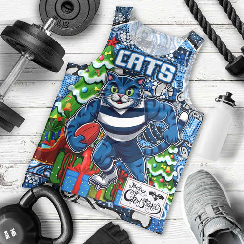 Custom Cats Rugby Merry Christmas Men Tank Top Indigenous Australian Art