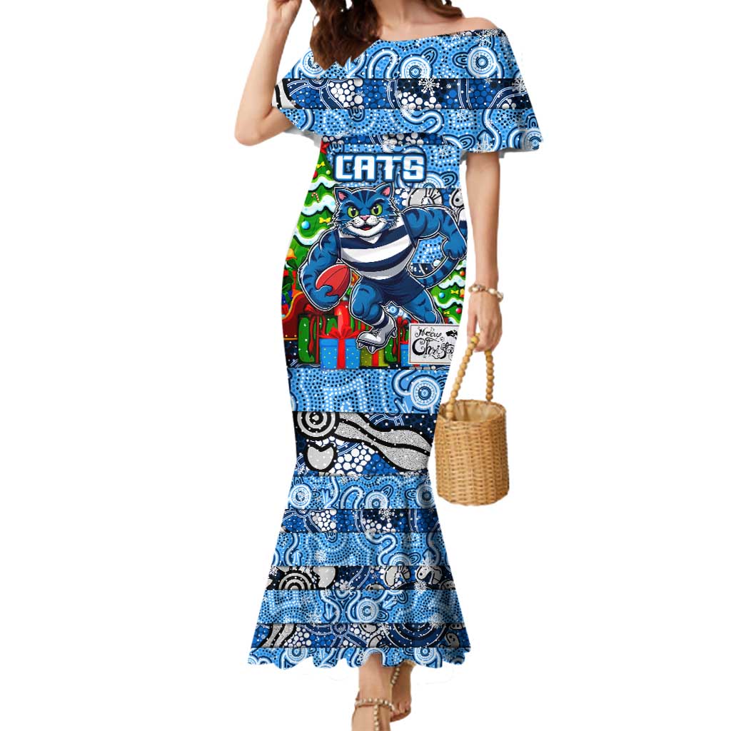 Custom Cats Rugby Merry Christmas Mermaid Dress Indigenous Australian Art