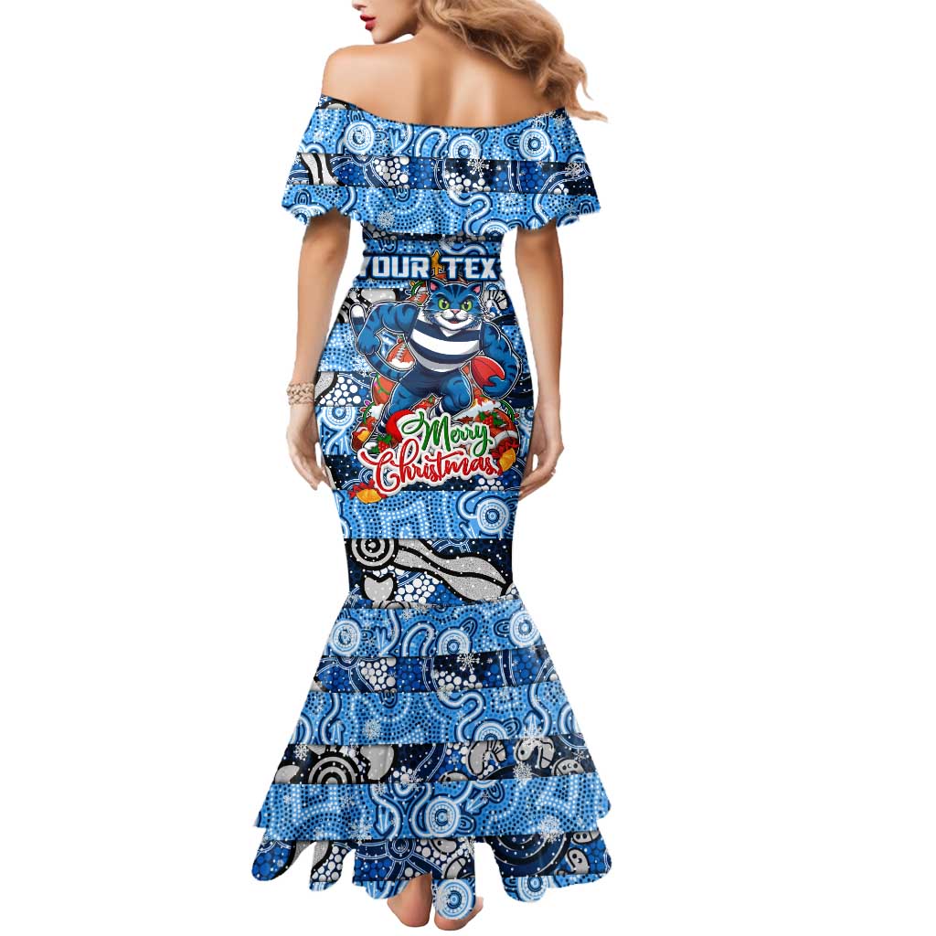 Custom Cats Rugby Merry Christmas Mermaid Dress Indigenous Australian Art