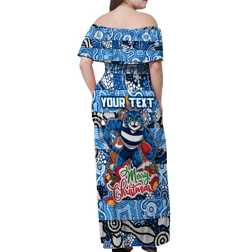 Custom Cats Rugby Merry Christmas Off Shoulder Maxi Dress Indigenous Australian Art