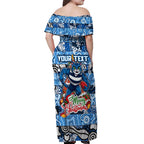 Custom Cats Rugby Merry Christmas Off Shoulder Maxi Dress Indigenous Australian Art