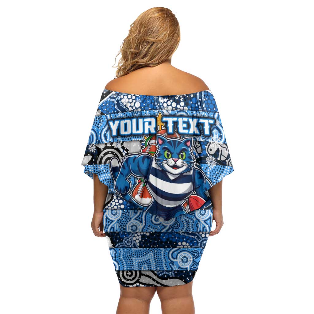 Custom Cats Rugby Merry Christmas Off Shoulder Short Dress Indigenous Australian Art