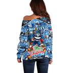 Custom Cats Rugby Merry Christmas Off Shoulder Sweater Indigenous Australian Art