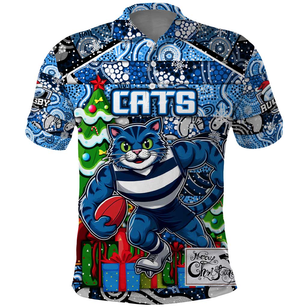 Custom Cats Rugby Merry Christmas Polo Shirt Indigenous Australian Art