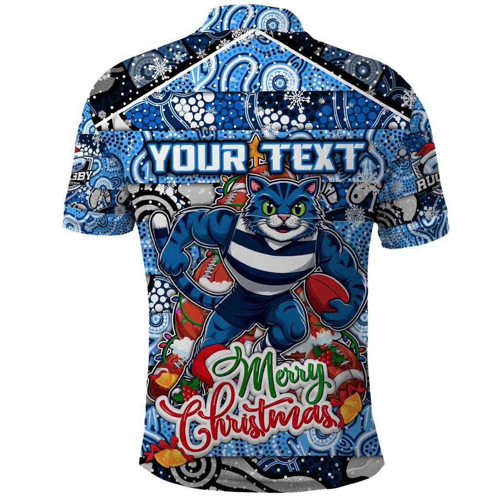 Custom Cats Rugby Merry Christmas Polo Shirt Indigenous Australian Art