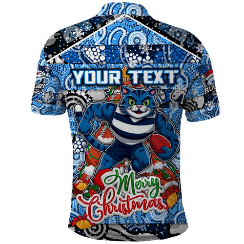 Custom Cats Rugby Merry Christmas Polo Shirt Indigenous Australian Art