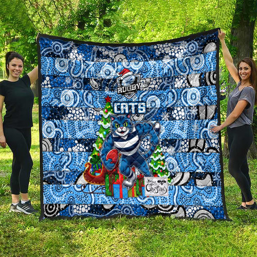 Cats Football Merry Christmas Quilt Indigenous Australian Art