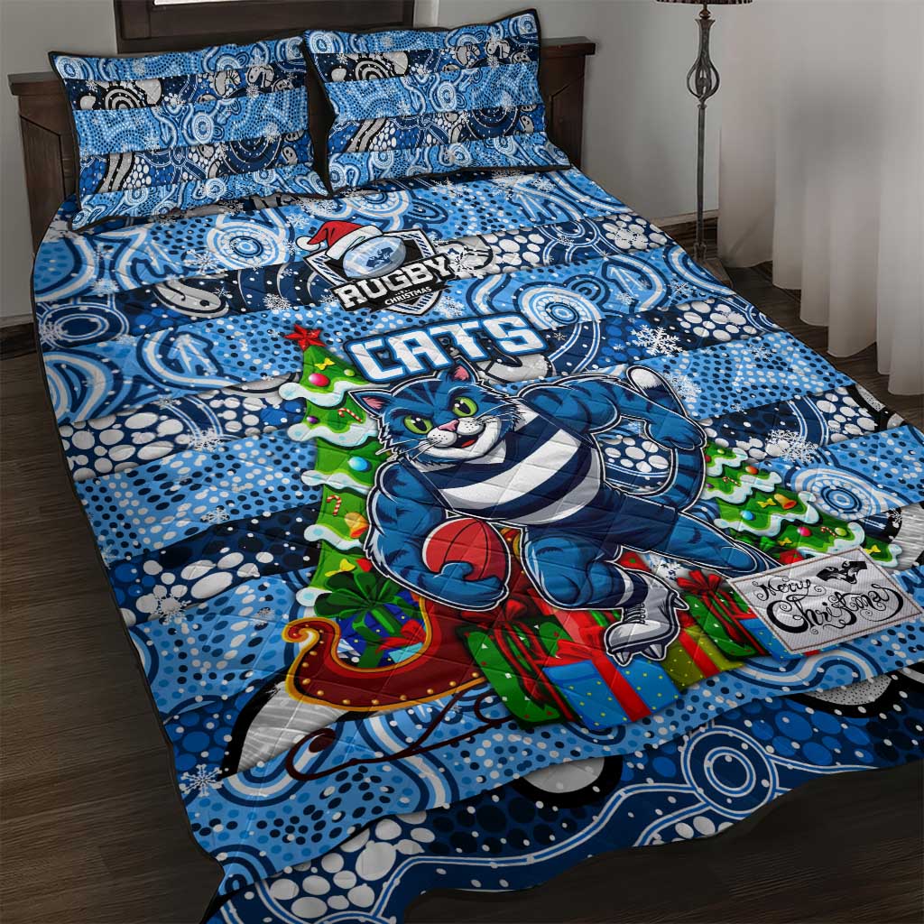 Cats Football Merry Christmas Quilt Bed Set Indigenous Australian Art