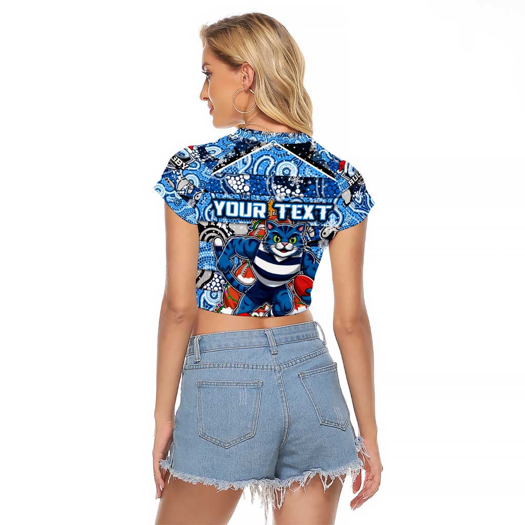 Custom Cats Rugby Merry Christmas Raglan Cropped T Shirt Indigenous Australian Art