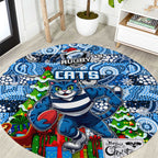 Cats Football Merry Christmas Round Carpet Indigenous Australian Art