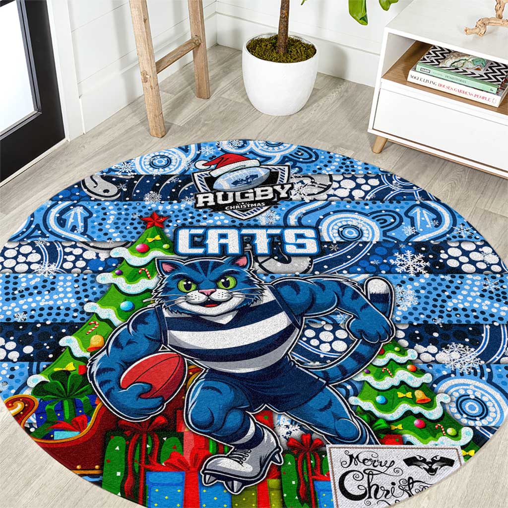 Cats Football Merry Christmas Round Carpet Indigenous Australian Art