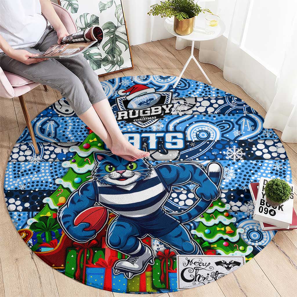Cats Football Merry Christmas Round Carpet Indigenous Australian Art