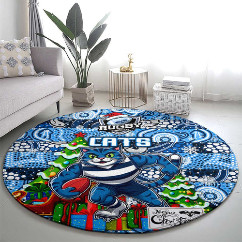 Cats Football Merry Christmas Round Carpet Indigenous Australian Art